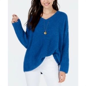 Style Co Petite Chenille V-Neck Sweater Ocean Tide
